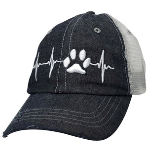 Paw Print Ekg Love Dog Mom Cat Mom Distressed Trucker Hat